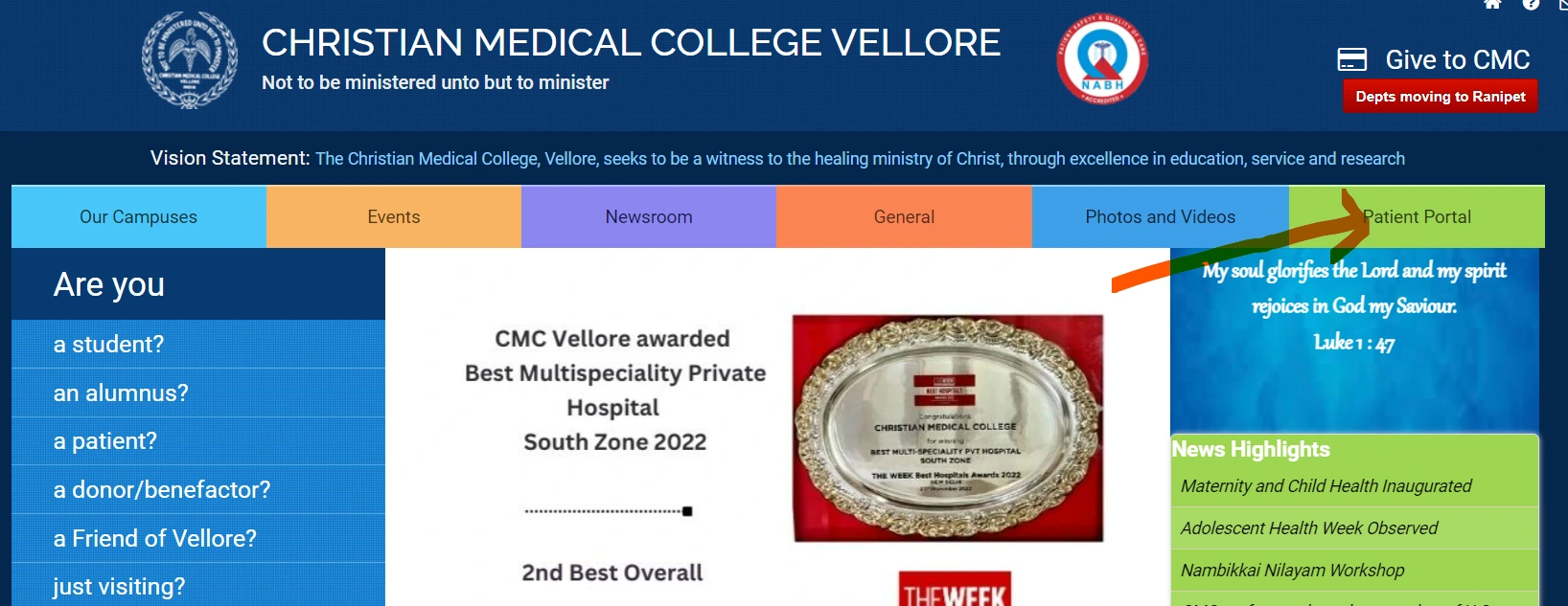 CMC Vellore Patient Portal
